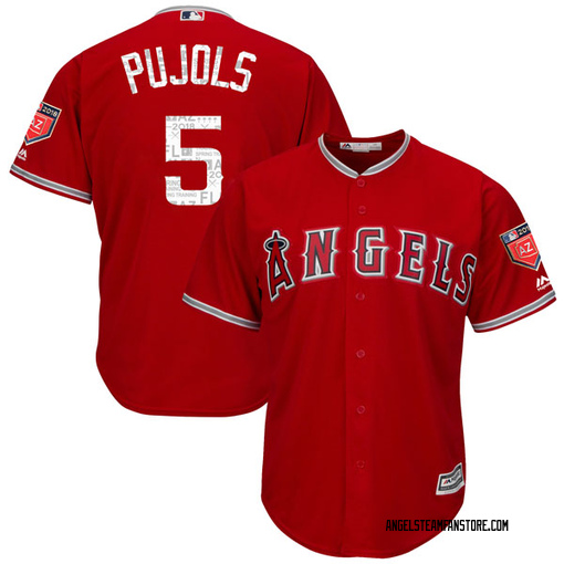 Youth Majestic Los Angeles Angels of Anaheim Albert Pujols Replica Scarlet Cool Base 2018 Spring 